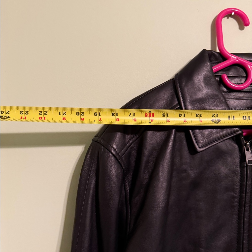 Black Leather Bomber Jacket - Picture 2 of 3